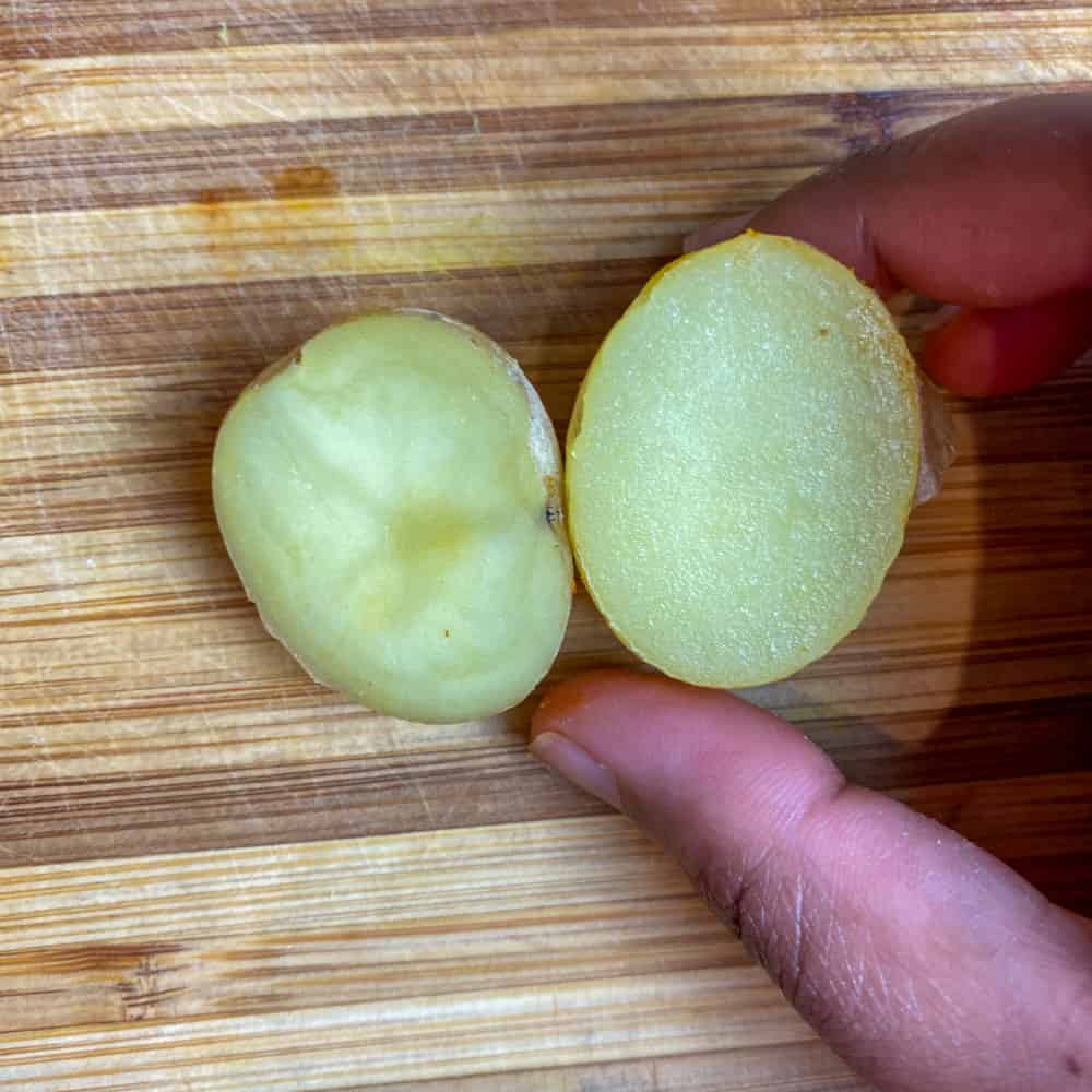 Comparison of a uncooked vs. cooked potato
