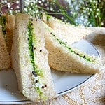 Cilantro Mint Chutney Sandwiches on a tea stand