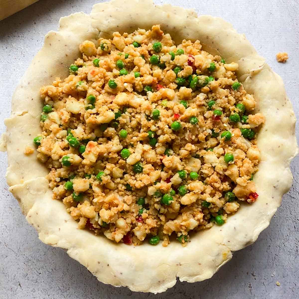 Inside of samosa pot pie before being baked
