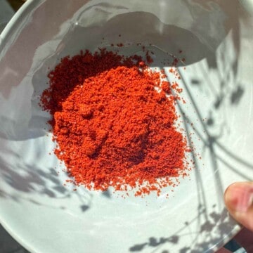 Kashmiri chili powder in a bowl