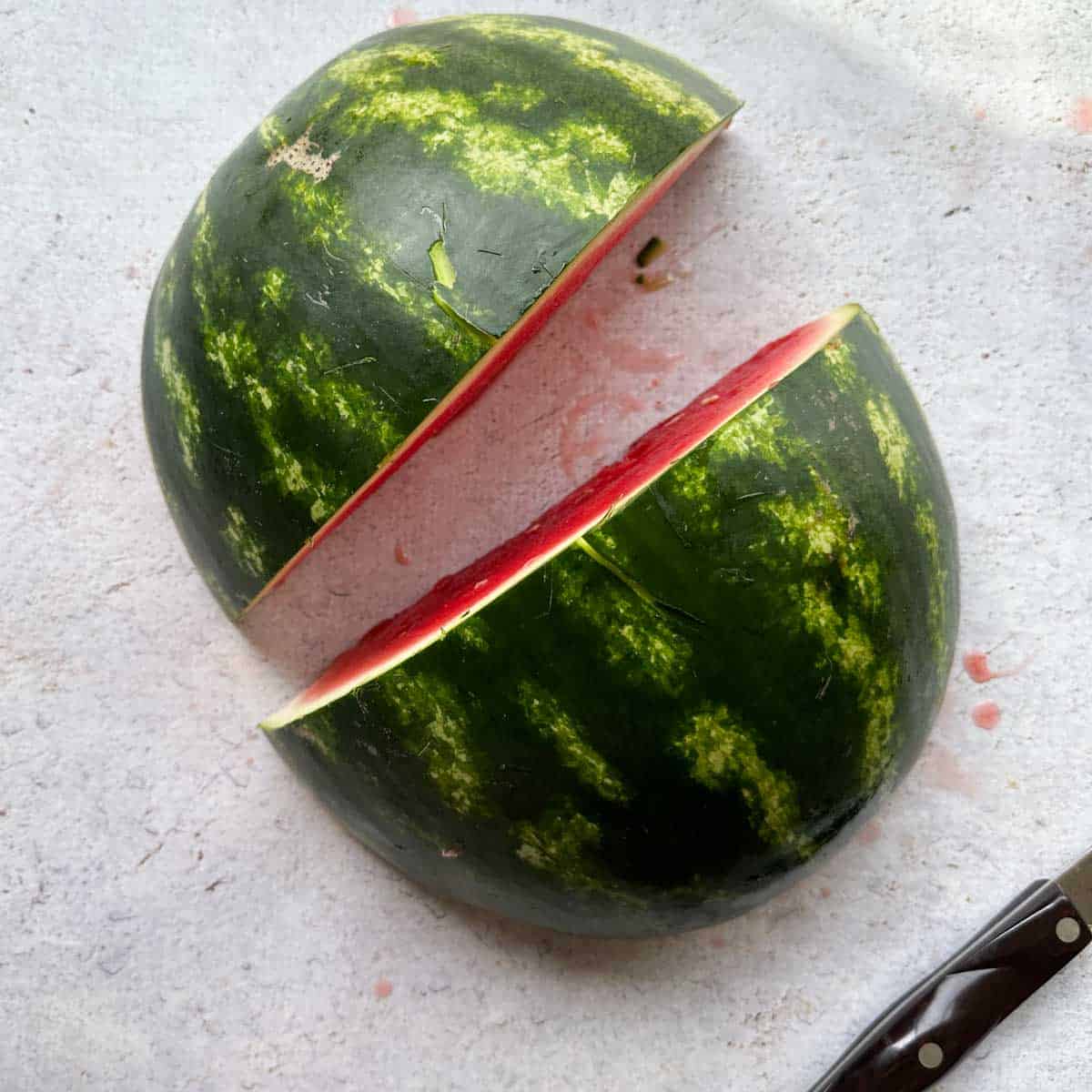 Watermelon once it is cut into fourths